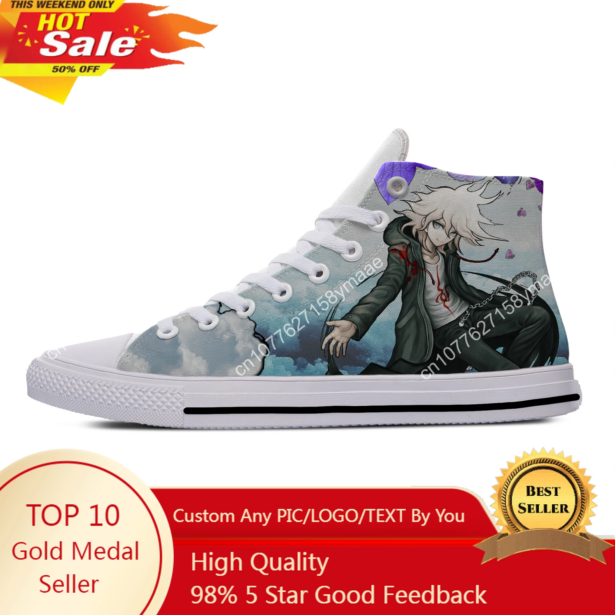 Hot Cool Anime Manga Game Danganronpa Nagito Komaeda Funny Breathable Casual Board Shoes High Top Lightweight Men Women Sneakers