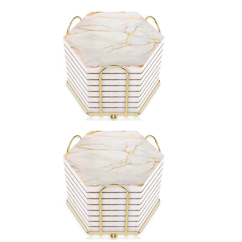 

24 PC Coasters For Drinks Absorbent With Holder Marble Design Ceramic Coaster Set Super Absorbent Hot And Cold Drink