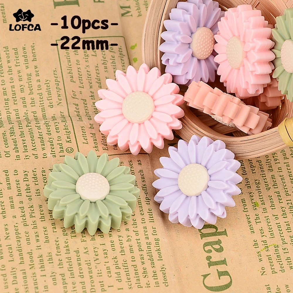 Silicone Beads 10pcs LOFCA Daisy Sunflower Cute Food Grade Teether BPA-Free Baby Toy Chain Accessories