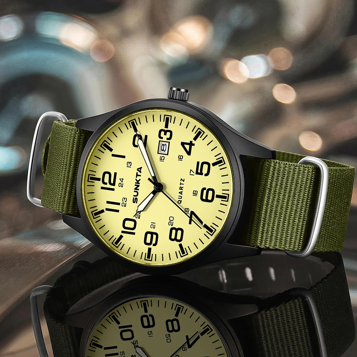 SUNKTA New Military Nylon Watch For Men Fashion Business Watch Men Waterproof Luminous Date Quartz Chronograph Montre Homme+BOX