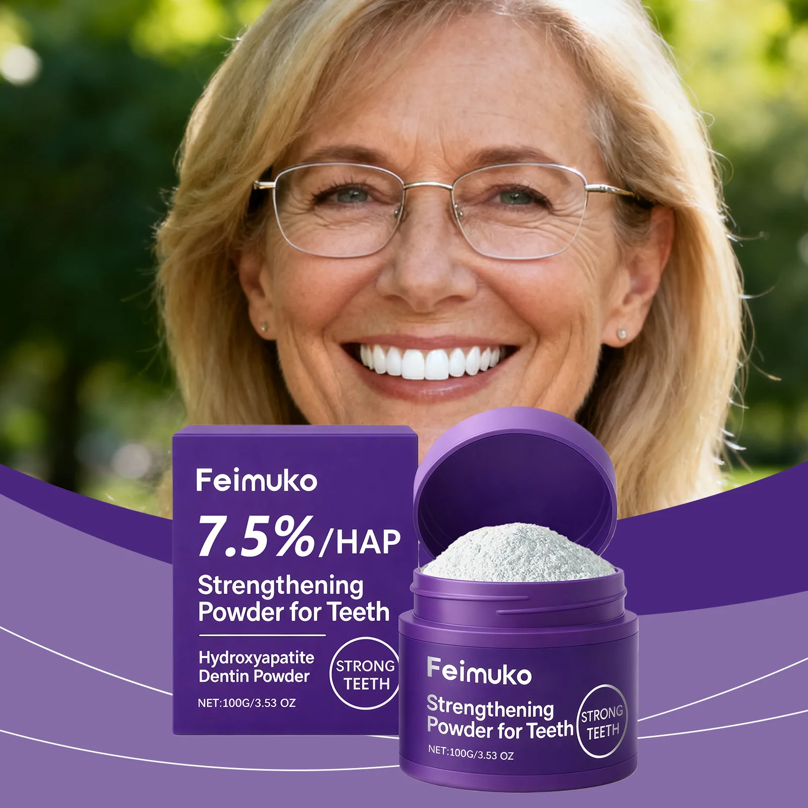 Feimuko 7.5% Hap Strengthening Powder for Teeth Gentle Whitening Deep Clean Oral Care Hydroxyapatite Dentin Repair Tooth Powder