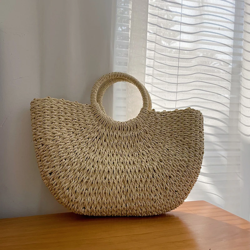 New Fashion MOON Straw Handbags Women Summer Beach Bag Rattan Bag Handmade Vintage Woven Handbag For Women bolsa femme