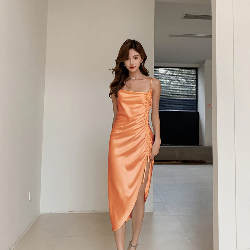 Summer Ice Silk Pajamas Sleepdress Women Nightshirt Open Drawstring Sexy Halter Nightgown Sleeveless Backless Home Nightdress