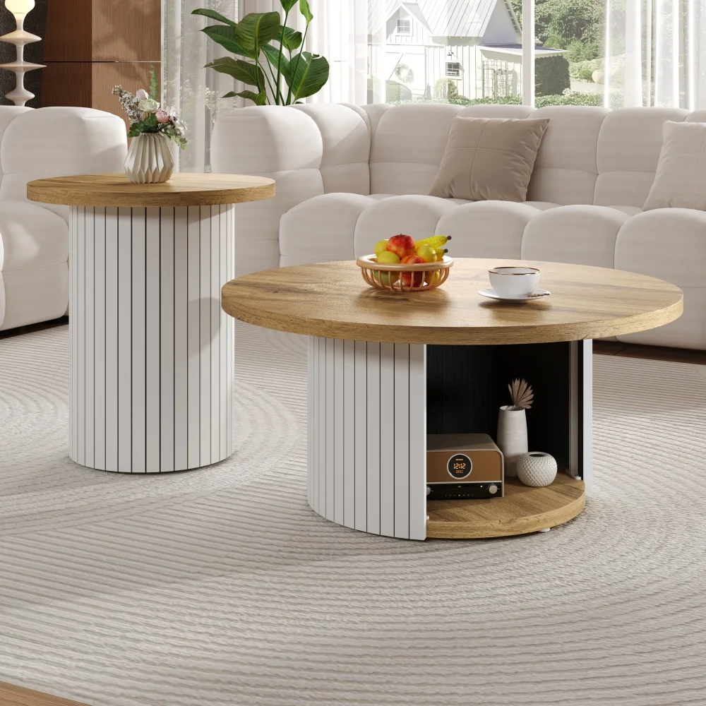 Multifunktionaler Tablett-Couchtisch aus Naturholz – doppelter runder Beistelltisch für das Wohnzimmer, vielseitiger Aufbewahrungstisch, Sofa-Beistelltisch – Detail 26