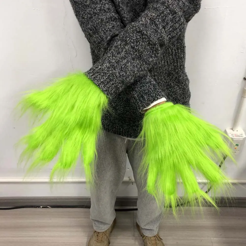 Christmas Green Gloves Fur Cosplay Green Monster Halloween Costume Accessories Christmas New Year Gifts cosplay gloves,latex gloves
