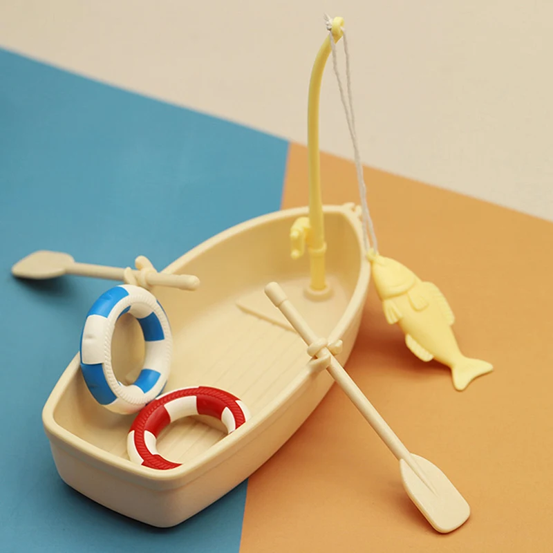 1 Set Kindergeschenke Neues Plastik-Fischerboot-Modell Mini Simuliertes Puppenhaus-Ornament Miniatur-Fischerboot-Set – Detail 3
