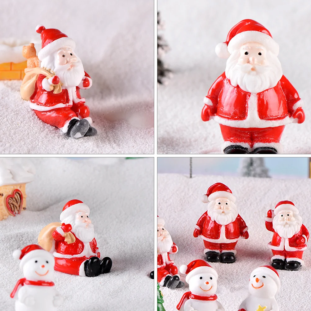 12 Pcs Mini Figurine Santa Claus Ornament Christmas Miniatures Ornaments Craft Party Supplies Resin Child Mini Craft Decor