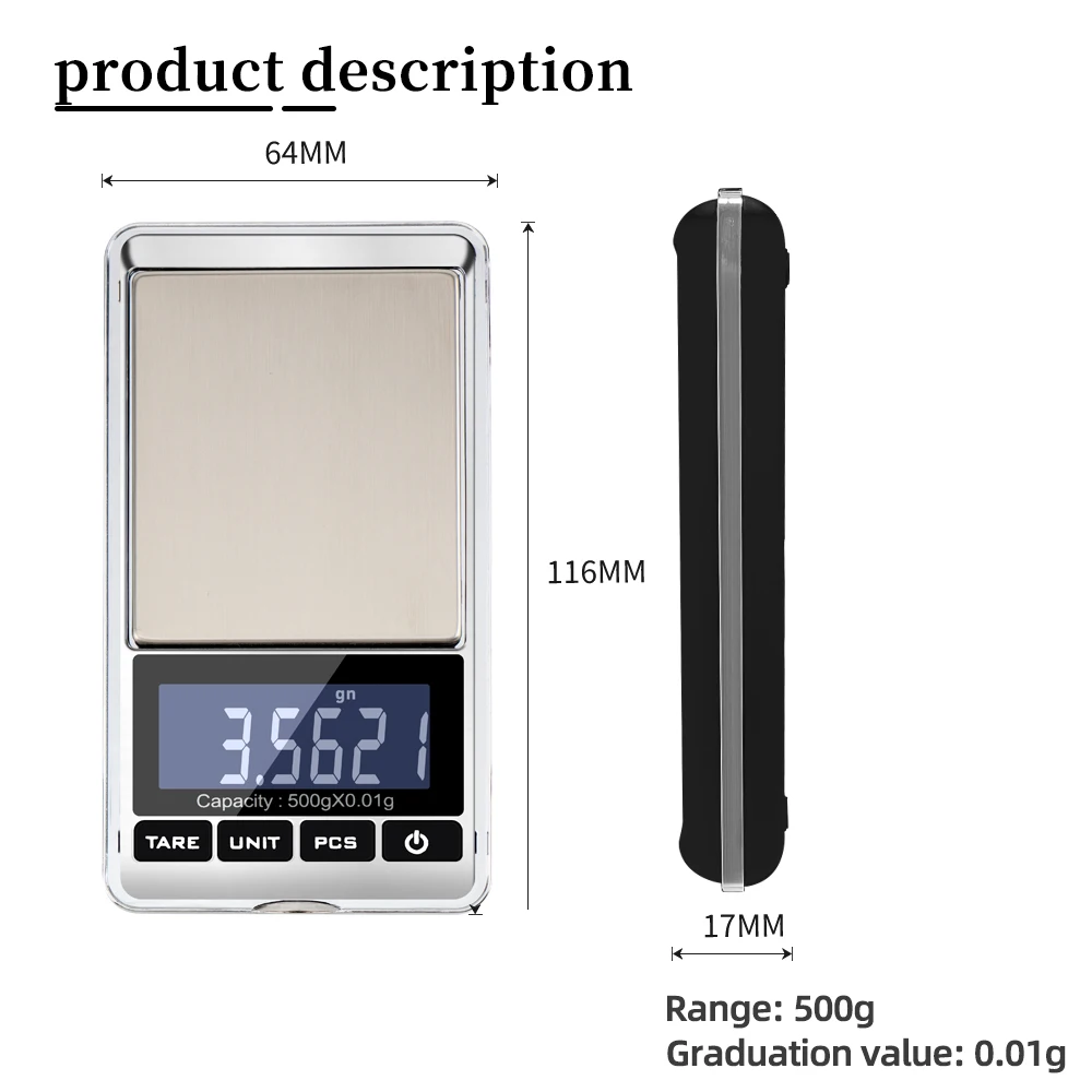 500g 0.01g Electronic Scales Digital Kitchen Scale For Jewelry Pocket Gold Food Balance Measuring Weight Tools Gram LCD Display kitchen scale portable scale digital scale pocket scale jewelry scale weighing tools