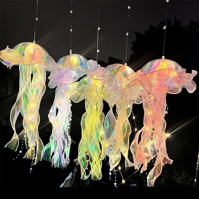 Jellyfish Bedroom Light Lamp Button Battery Hanging Ceiling Lantern with Ribbon&Bead LED Bulbs for Children Bedroom 1
