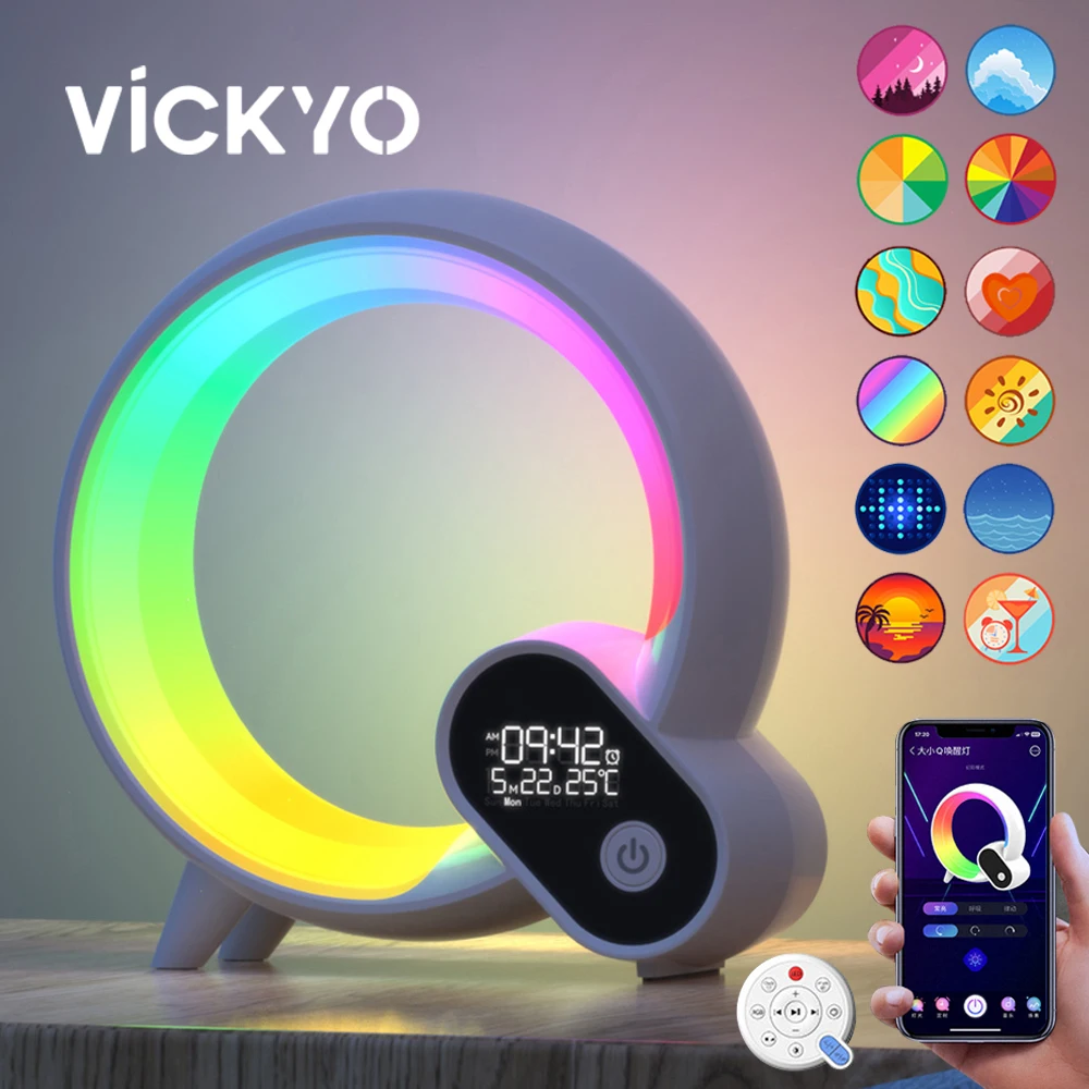 

VICKYO LED Smart Wake Up Night Light BT Speaker APP Remote Control Simulation Sunrise Alarm Clock White Noise Bedside Companion