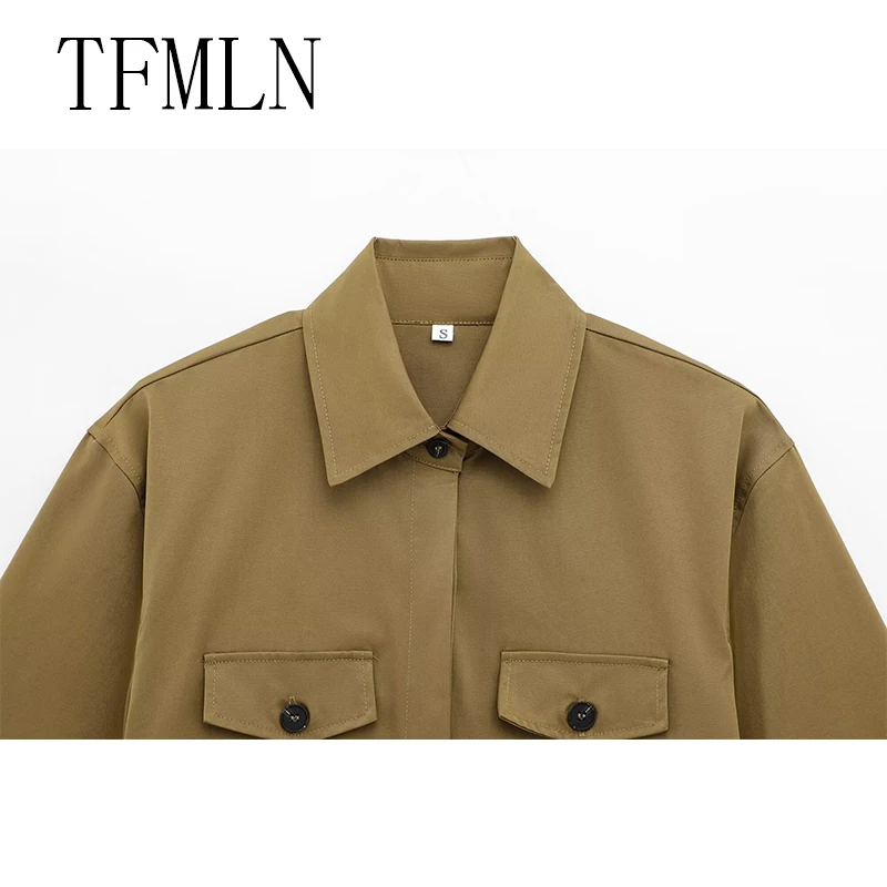 TFMLN Spring Summer New 2pcs Sets 2025 Women Solid Color Short Sleeve Shirts Pockets Tops Casual Shorts Sets