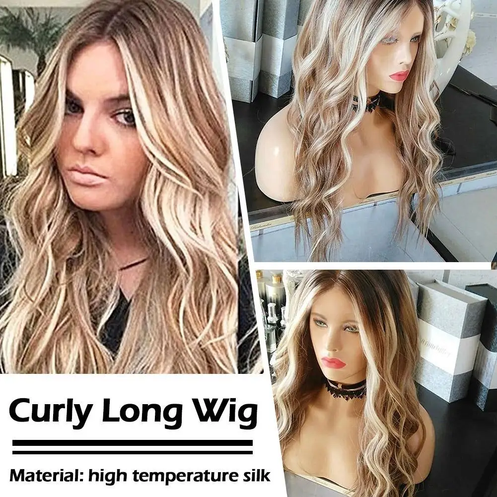 

Смешанный цветовой синтез париков Средний разрез Длинные вьющиеся волосы с крупными волнами градиентный кудрявый синтез париков женский длинный стиль