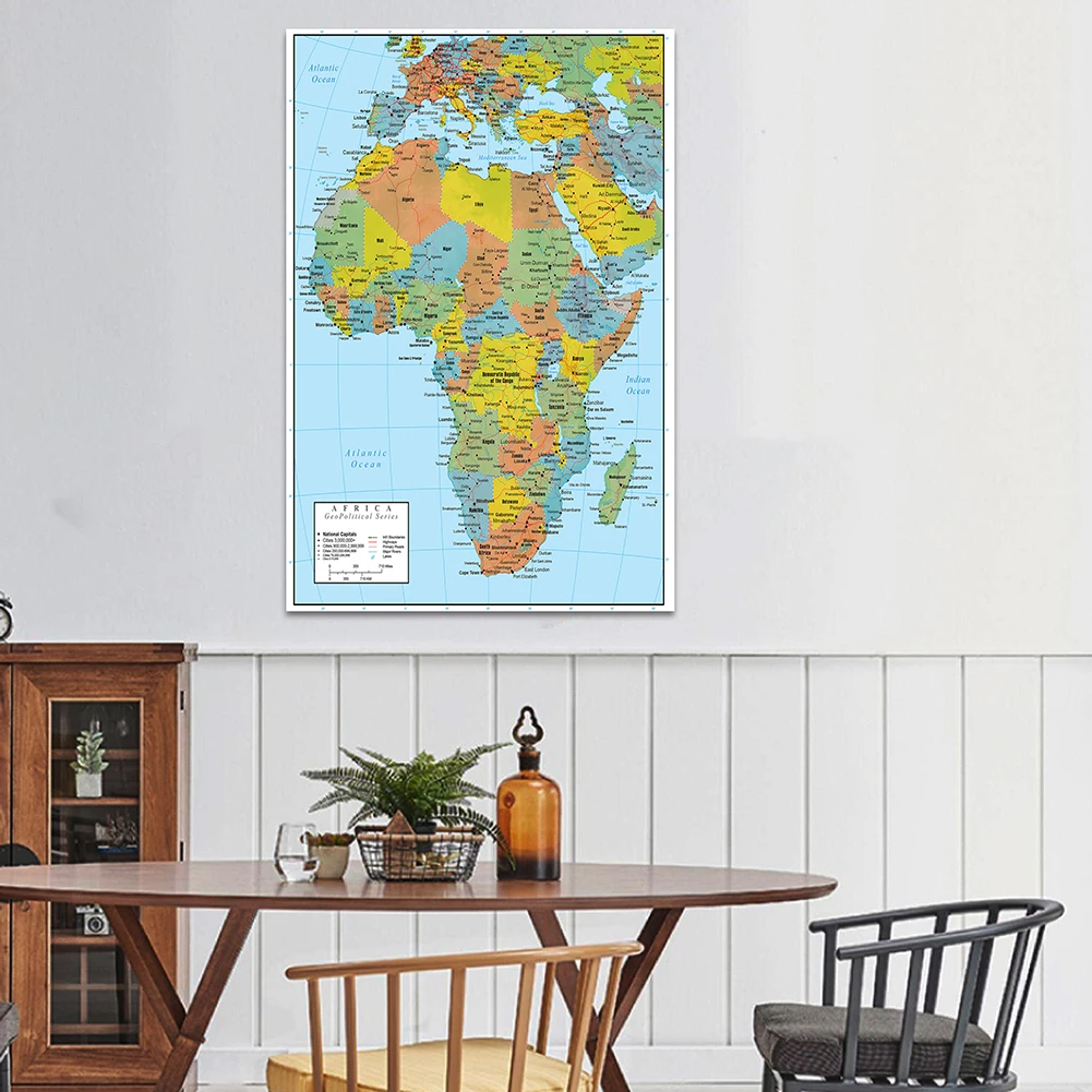 Africa Map Decorative Hanging Picture Wall Office Home Decoration Non-woven Canvas Painting Art Poster School Supplies 150*225cm