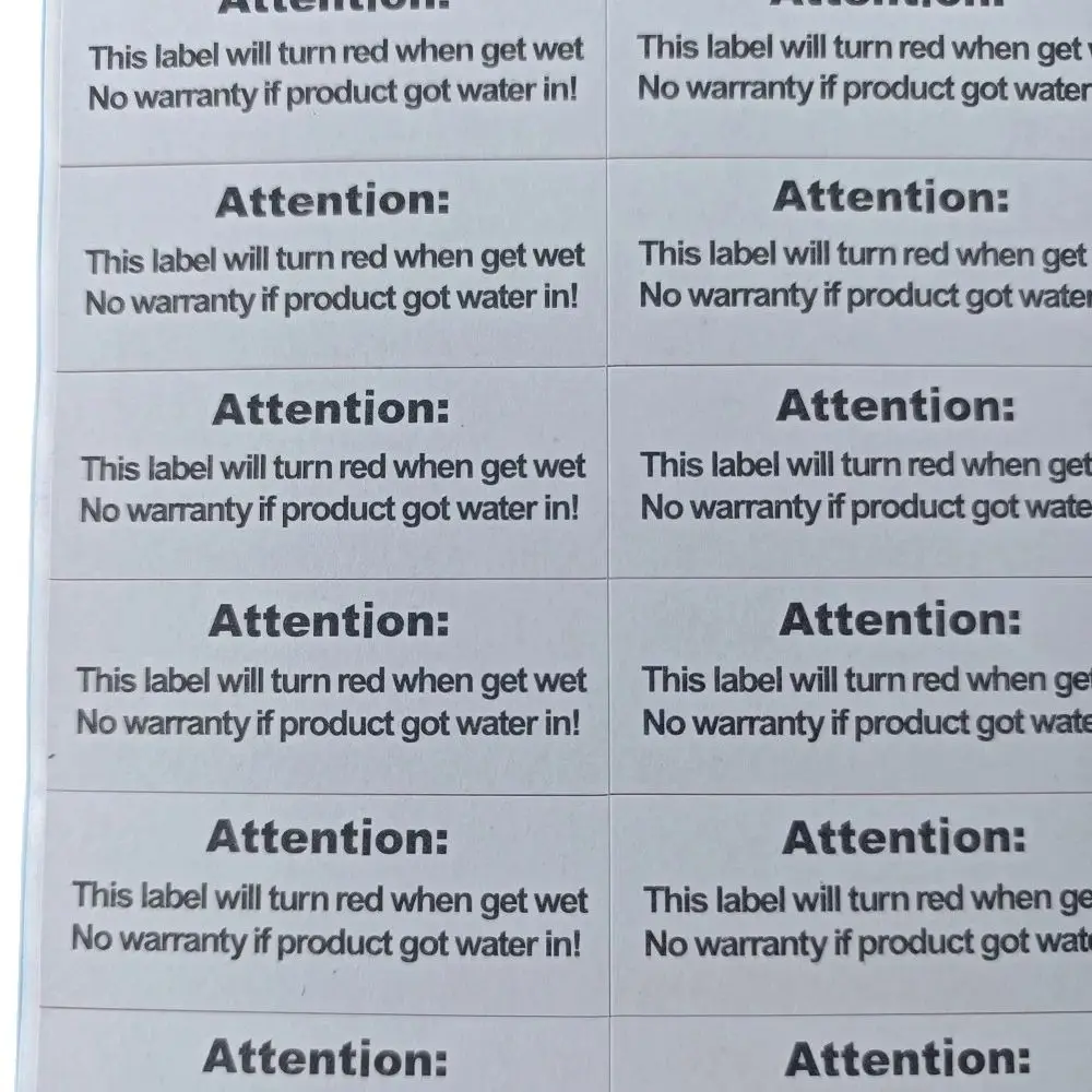 Size 40x15 mm Leakage Detection Sticker Label Stickers That Turn Red When Get Wet Product Warranty Label Warning Stickers
