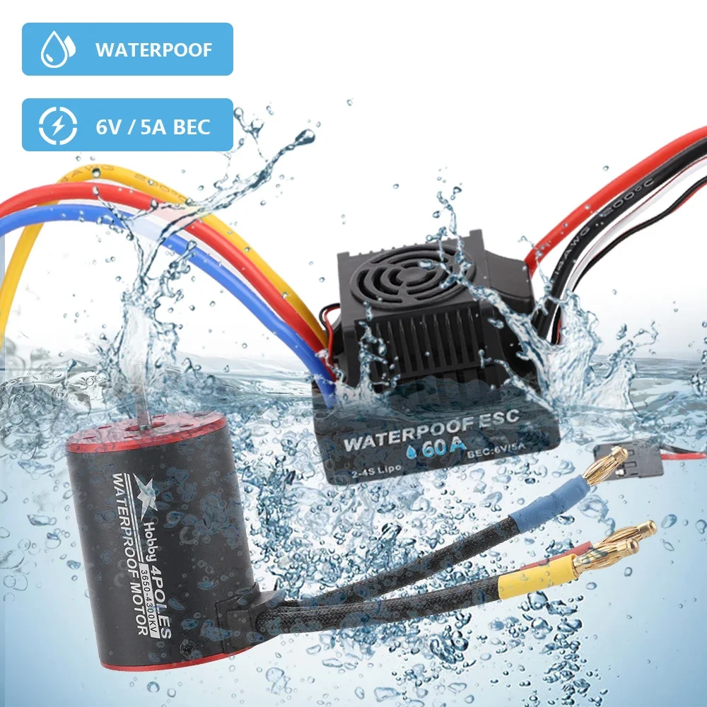 

XHobby Waterproof 3650 2300KV 3100KV 3900KV 5200KV Brushless Motor & 60A Brushless ESC Combo for 1:10 1/10 RC Car Boat Part