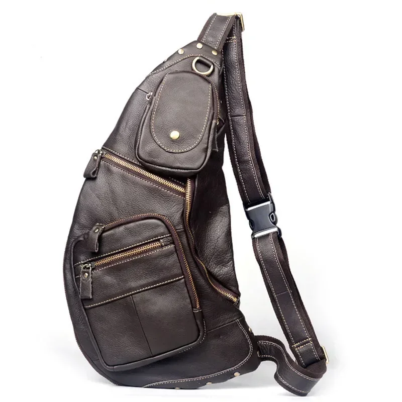 

Leather Men Bags Brand Sling Chest Pack Genuine Vintage Chest Famous Messenger Of Bag Back Shoulder The Casual