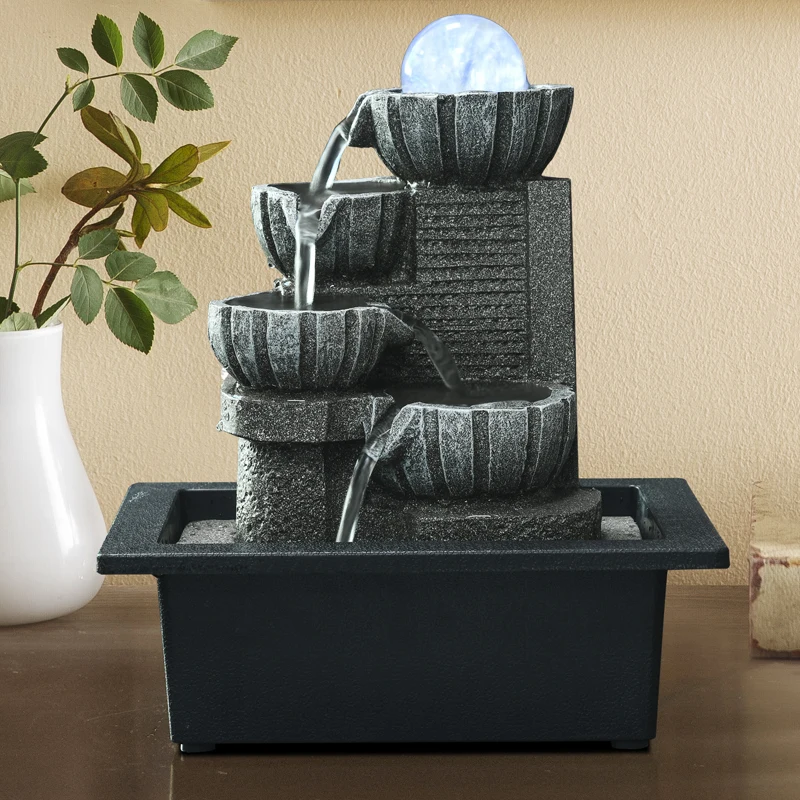 

Water Fountain With LED Lights Peaceful Water Sound Desktop Fountains Lucky Feng Shui Home Decorations Indoor Air Humidifier