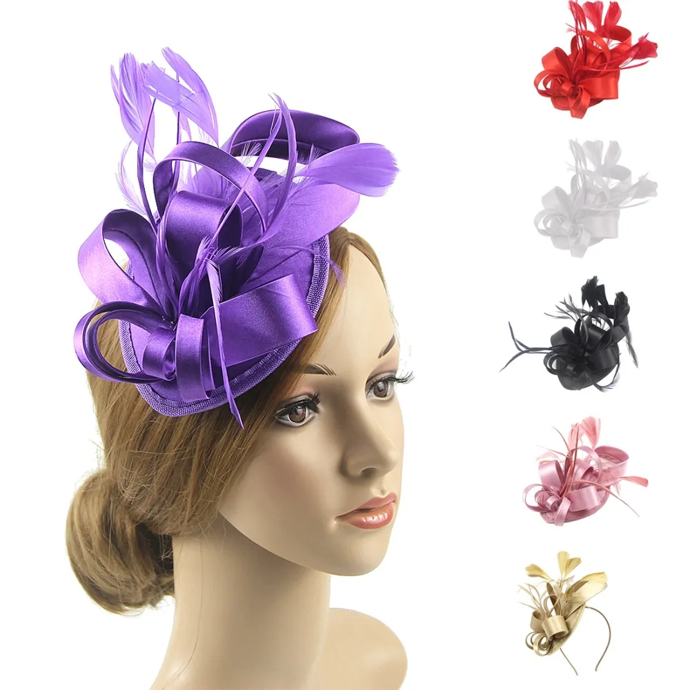 WomenFlowerHeadbandFeathersAscotRaceTopHatHairClipFascinators