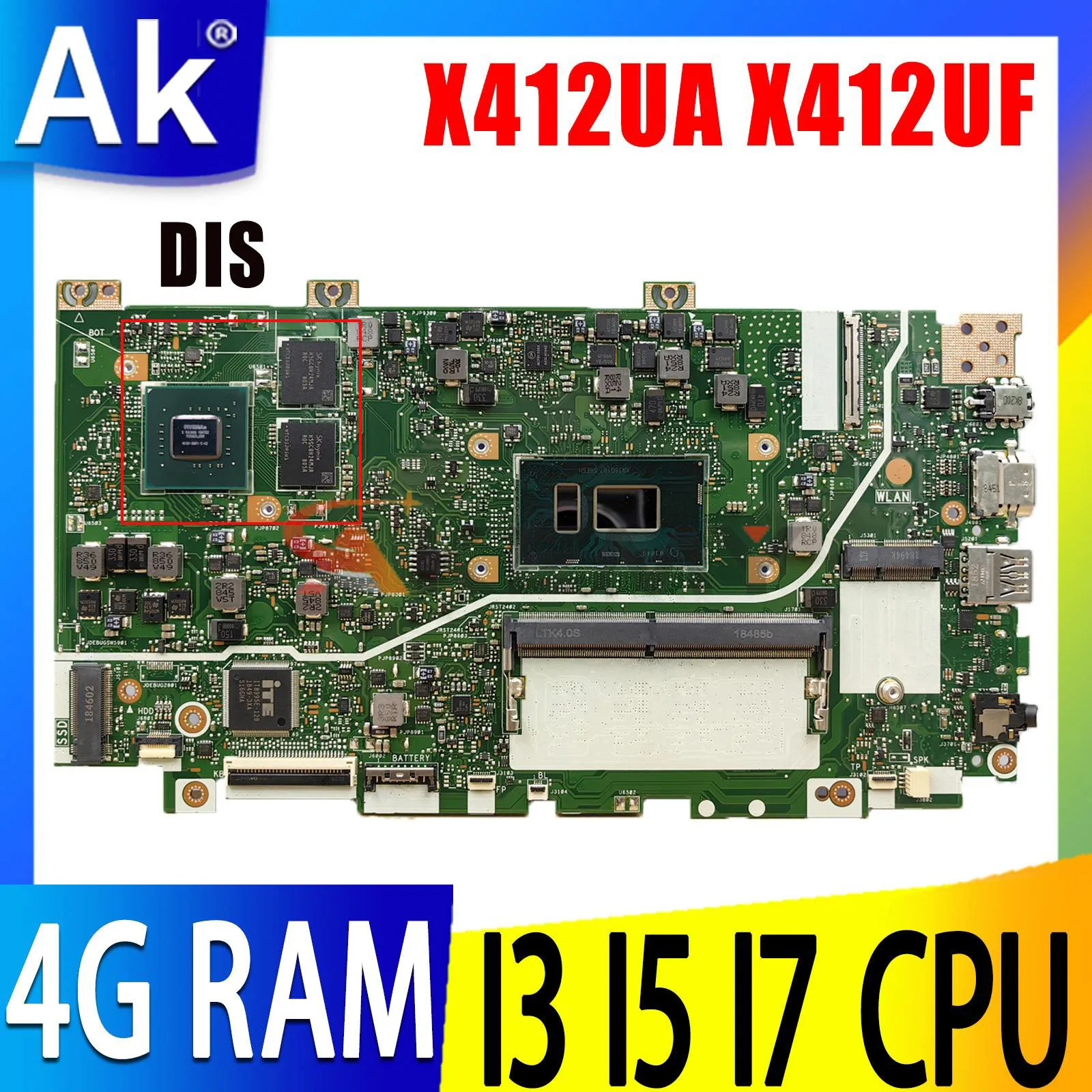 

Шэньчжэнь Материнская плата ASUS X412UF X412UA X412U F412U A412U J412U X412UB материнская плата для ноутбука 4417U I3 I5 I7 8-го поколения процессор 4G/RAM