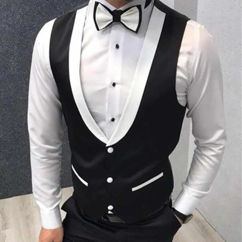 Men's Vest 2023 New Fashion Gentleman Black Slim Fit Single Breasted Single Piece Tank Top Wedding Groom 4