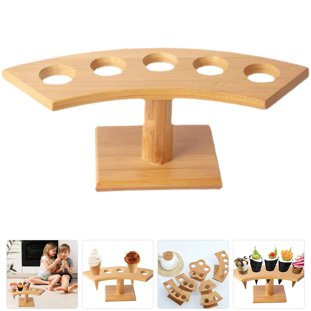 Ice Cream Cone Rack Wooden Display Stand Sushi Roll Holder Rear Racks Cream Stands Cone Displays Smooth Surface Polished Wood
