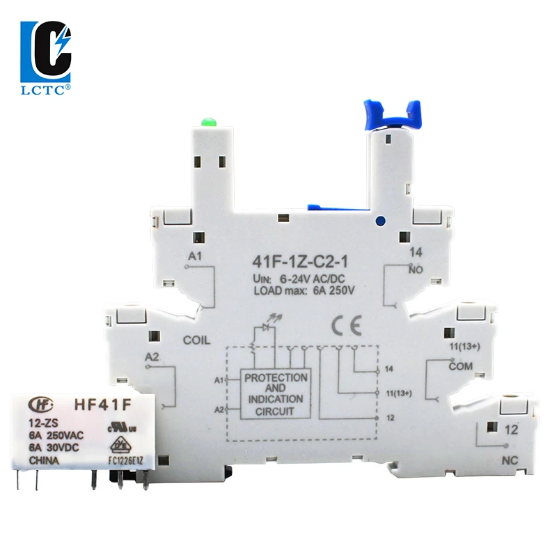 High Frequen Utra-thin Slim/SSR Relay DIN Mount with LED 6A 1CO Relay 41F-5-ZS 41F-12-ZS 41F-24-ZS 5V 12V 24V