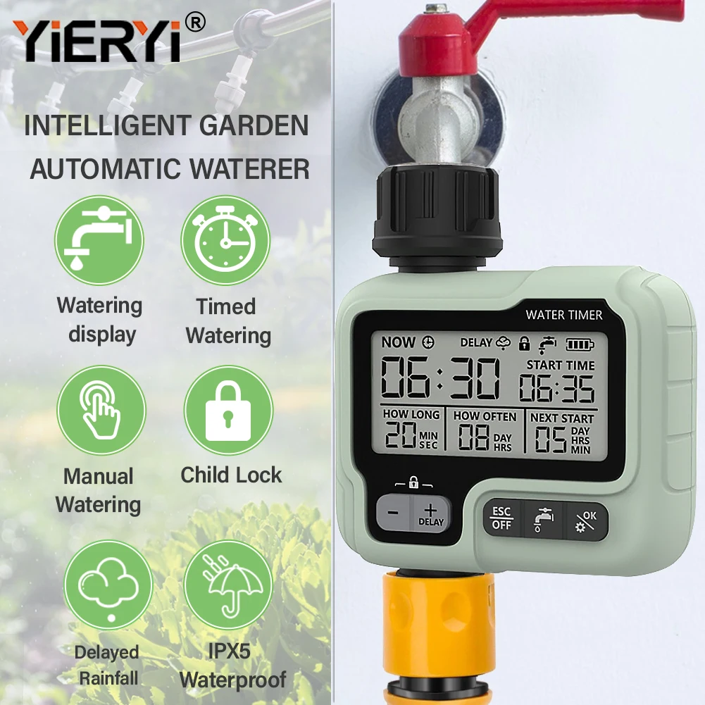 Yieryi Smart Sprinkler Timer Garden Farm Plants Irrigazione Temporizzata Valvola Di Irrigazione Lcd Digital Outdoor Automatic Flower Water