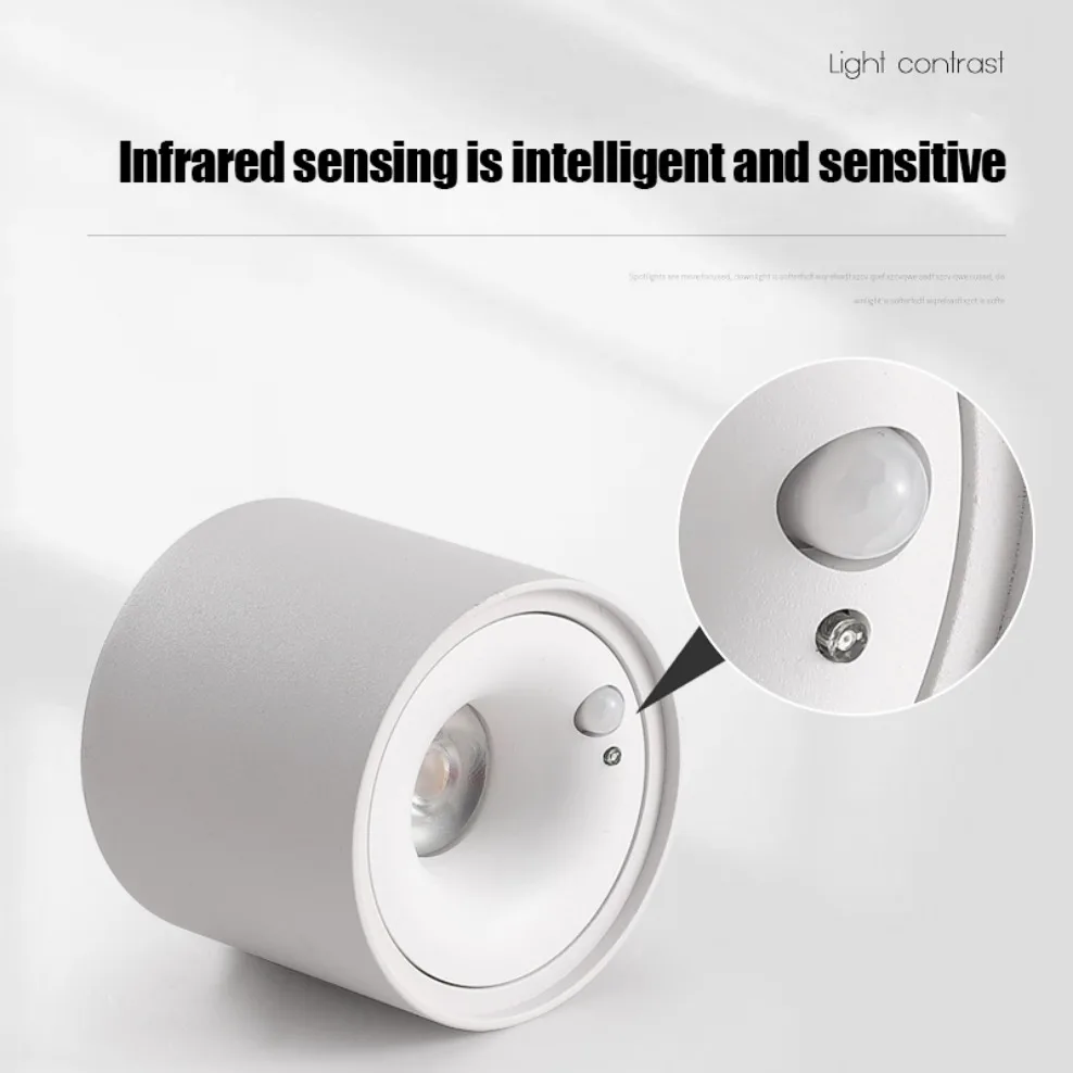 PIR 모션 센서 LED 천장 통 12W 표면 장착 눈부심 방지 스마트 계단 침실 홈 스팟 조명기구 85-265V