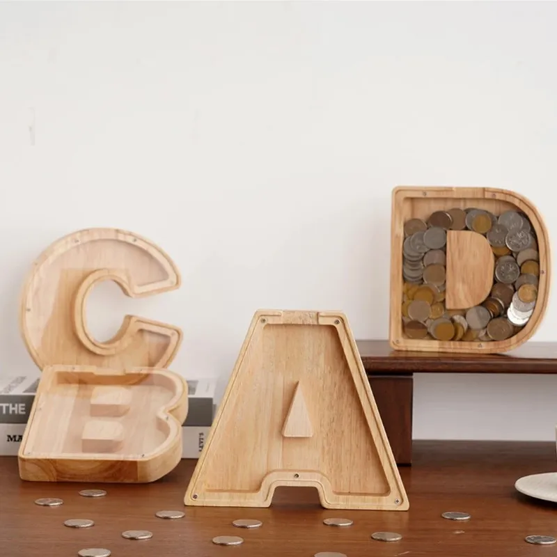 wooden piggy bank wooden money box piggy bank coin holder coin bank 26 English Alphabet Moneybox Coin Money Piggy Bank Wooden Letter Saving Box Desktop Ornament Home Decor Crafts For Kids