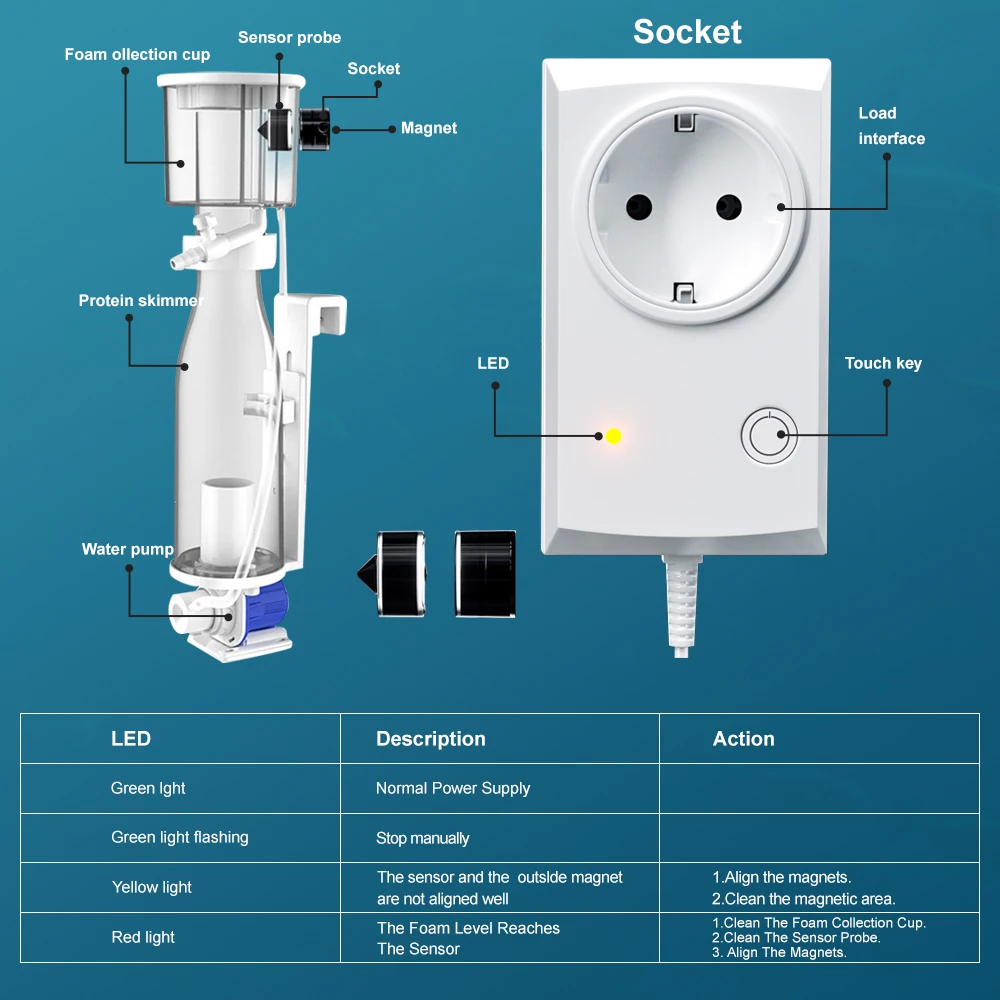 Jebao Jecod ASS 600 Explosion Proof Smart Aquarium Internal Protein Skimmer Aquarium Protein Skimmer Auto Security for Fish Tank Automatic Anti-overflow