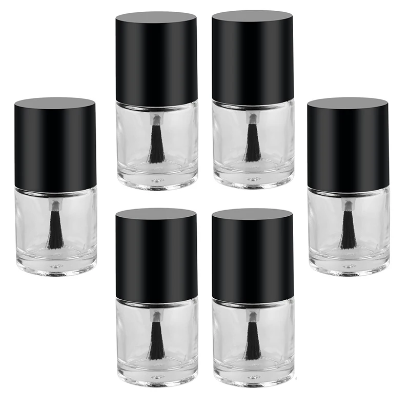 

5pcs Empty Nail Polish Bottle Cosmetic Containers Nail Glass Bottles with Brush Black Transparent Glass 10ML 15ML