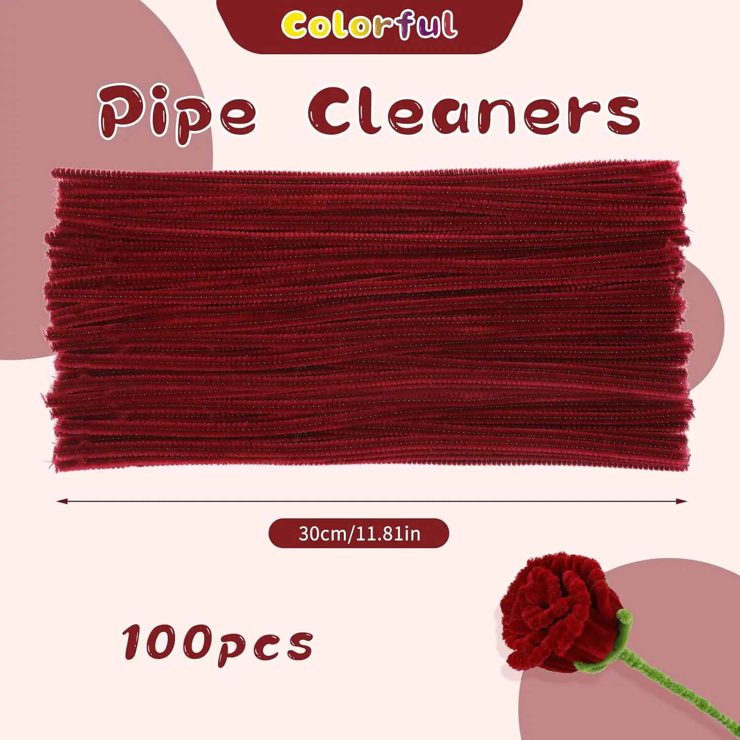 Creative Crafting Pipe Cleaners Supplies for DIY Crafts Chenille Stems Pipe Cleaners for Flowers 100/200/300 Pcs