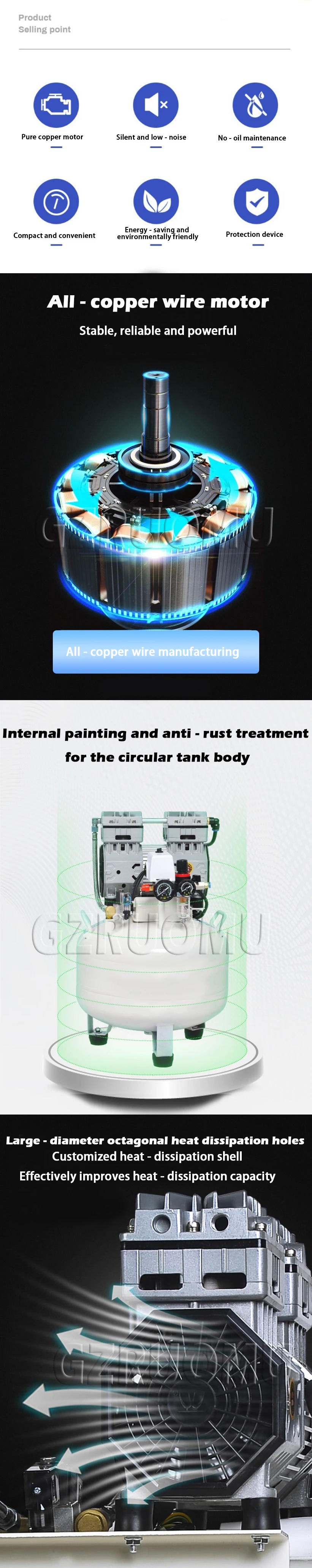 Air Compressor 680W-12L Portable Air Compressor 50L/min Oil Free Air Compressor