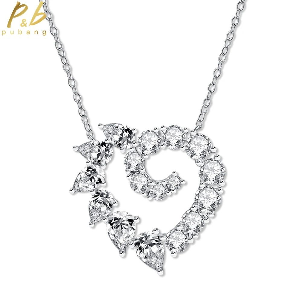 

PuBang Fine Jewelry 925 Sterling Silver Cocktail Heart Pendant Necklace Full Gem Created Moissanite for Women Gift Drop Shipping