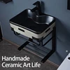 Ceramic Vessel Sink Wall Mounted Porcelain Sink With Stainless Steel Stand Bathroom Balcony Wall Hang Washing Basin With Support 2
