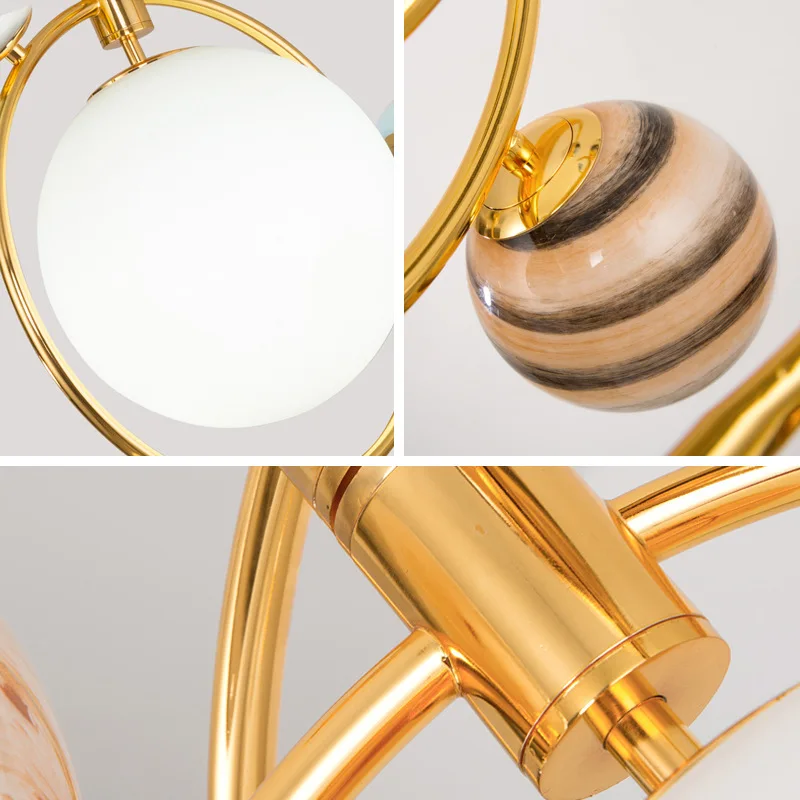 모던 크리에이티브 LED 유리 볼 샹들리에, 로밍 지구 펜던트 램프, 거실 소년 침실 원형 아트 걸이식 조명 장식