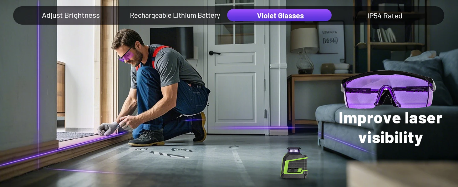 Purple Laser Level Horizontal Vertical Self-Leveling Cross Lines Laser Tool With