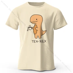 Whimsical Tea - Rex Dinosaur 100% Cotton Unisex T - Shirt - Soft, Breathable, and Playful Design - S (Beige)