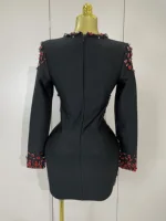 Women Celebrity Sexy Long Sleeve V Neck Rhinestone Black Bandage Dress 2025 Elegant Evening Club Luxury Birthday Party Dresses - Image 3