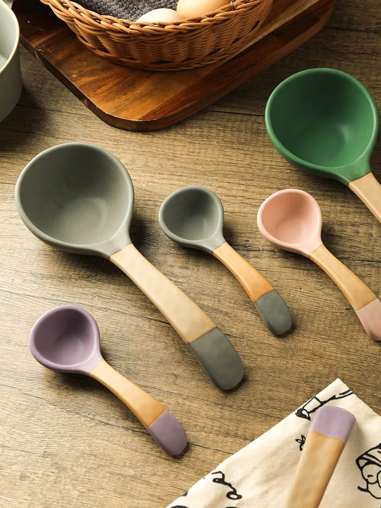 Ceramic Soup Spoon Japan Retro Style Home High Quality Porcelain Green Grey Purple Pink Spoons 2 Sizes 4 Colors Tableware