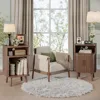 End Table Set with Charging Station, Mid Century Modern Fluted Nightstands with Sliding Tambour Doors, Curved Accent Wood Side 6