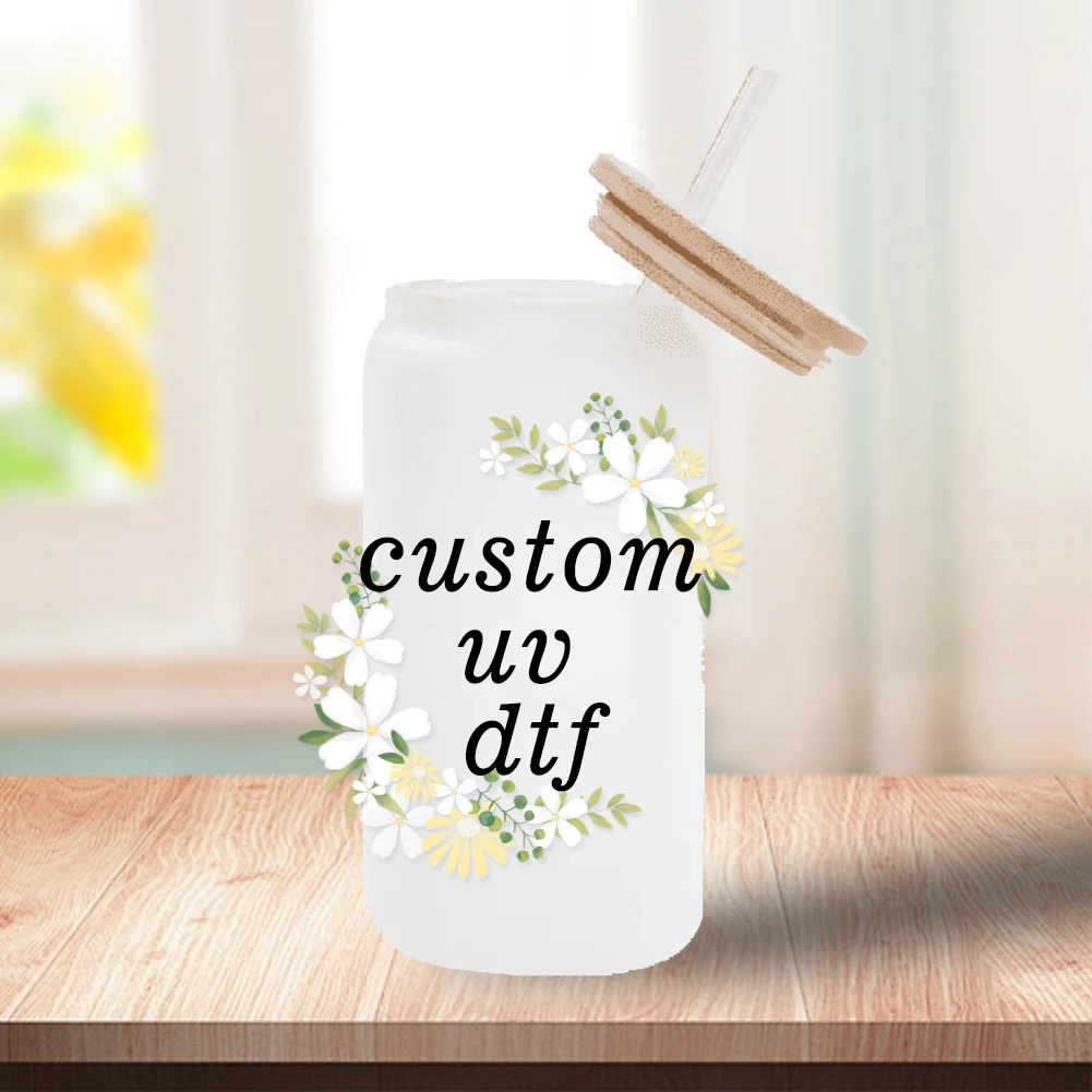 Customize your design 16OZ UV DTF Cup Wraps Transfer Sticker For Glass Libbey Can Bottle Send your design to us