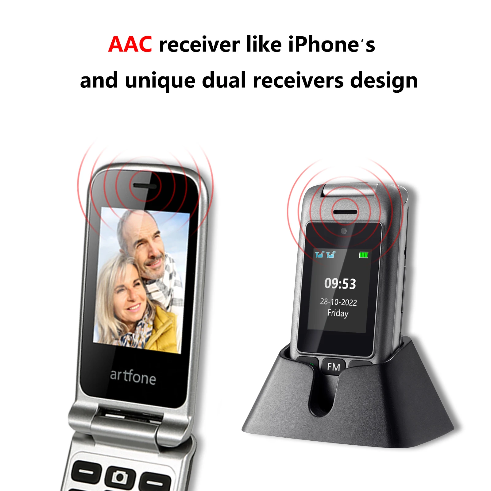 Artfone G6 LTE 4G Flip Senior Mobile Phone Big Keypad For Elderly Single Sim Celulares FM SOS Cellphones With Charging Dock 4