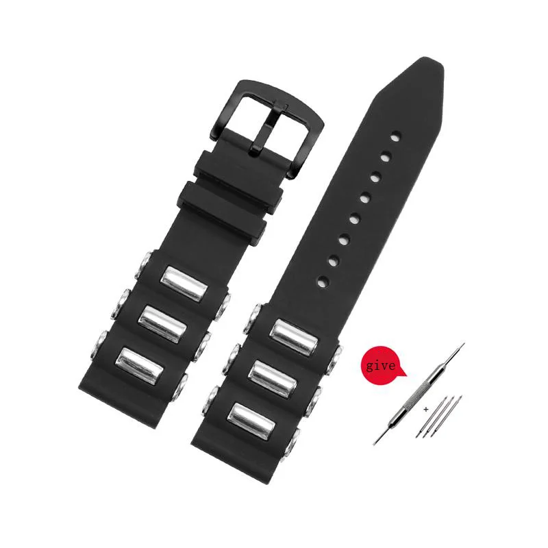 Rubber WatchBand Universal Flat Interface Watchstrap Sports Black Silicone Needle Buckle Accessories Replacement Band 22 24mm