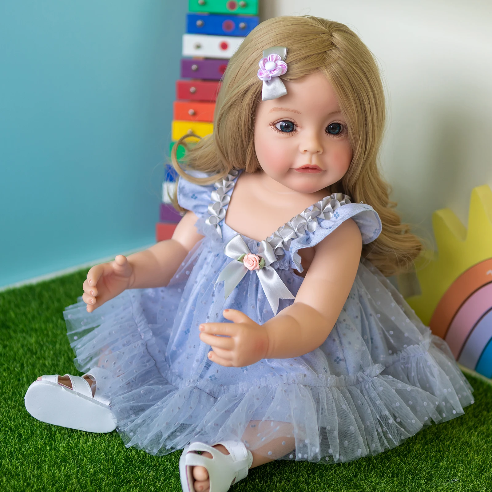 

FBBD 55CM 3D Skin FUll body Silicone Reborn Toddler Girl Princess Sue-Sue Hand-detailed Painting waterproof Toy for Girls