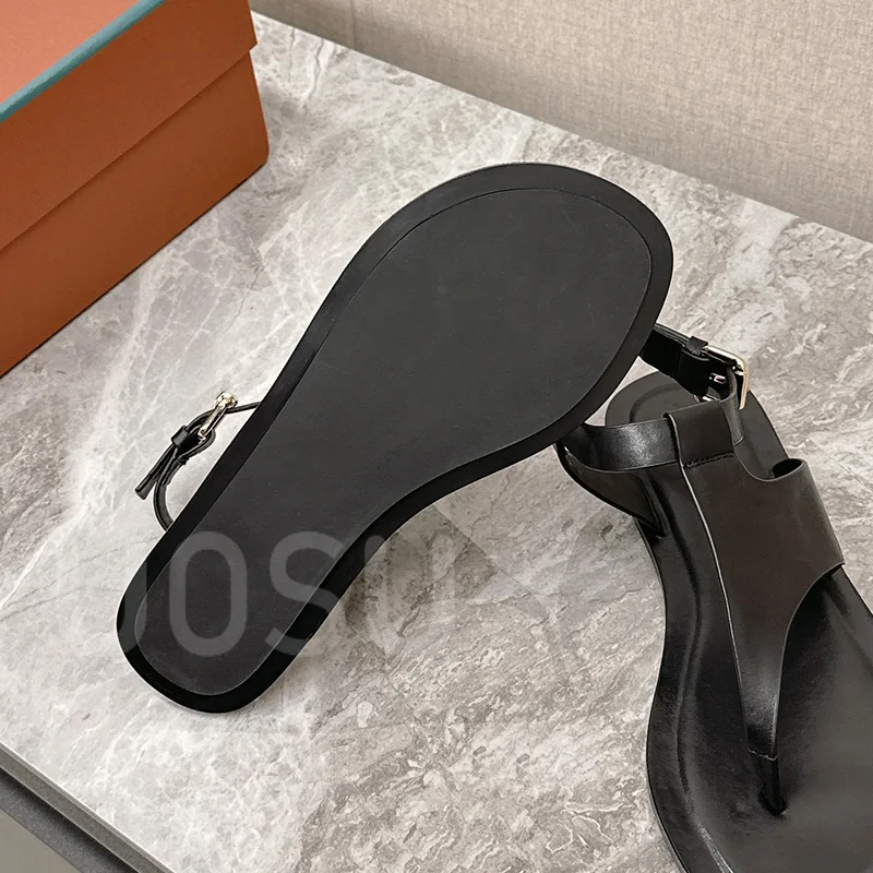 Summer Simple Woman Sandals T Clip Feet Calf Leather Flat Shoes Leaky Toes Hollow Ventilation Outdoor Ankle Strappy Ladies shoes