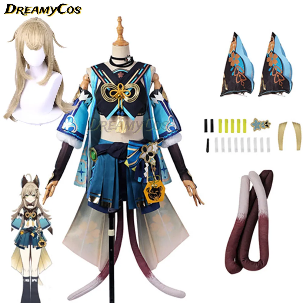 

Genshin Impact Cosplay Kirara Costume with Ears Tails Suit Women Wig Game Courier Cat Upon Halloween Carnival Party Outfit