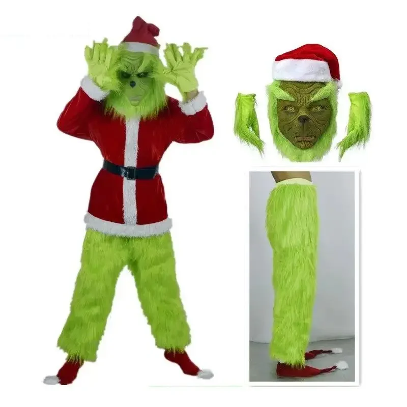 2024 Neues Weihnachtskostüm, Cosplay-Kleidung, verkleiden sich, Weihnachtsmann, seltsames grünes Haar, Monster, Grinch, Party-Performance-Kostüm
