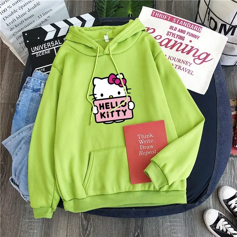 thumbnail image 1 of Sudadera con capucha de manga larga holgada y cómoda con estampado de anime Hello Kitty de Sanrio Kawaii para chica estudiante sorpresa Gif, 1 of 5