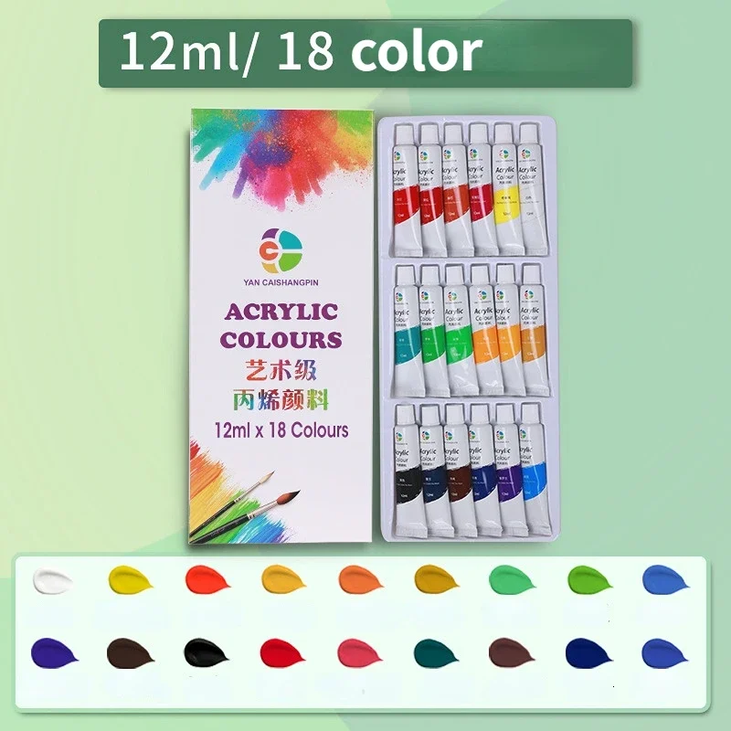 Vernice acrilica 12 18 24 36 colore 12ml tubo Set di colori acrilici vernice per pittura di abbigliamento pigmenti di vetro ricchi per la pittura di artisti